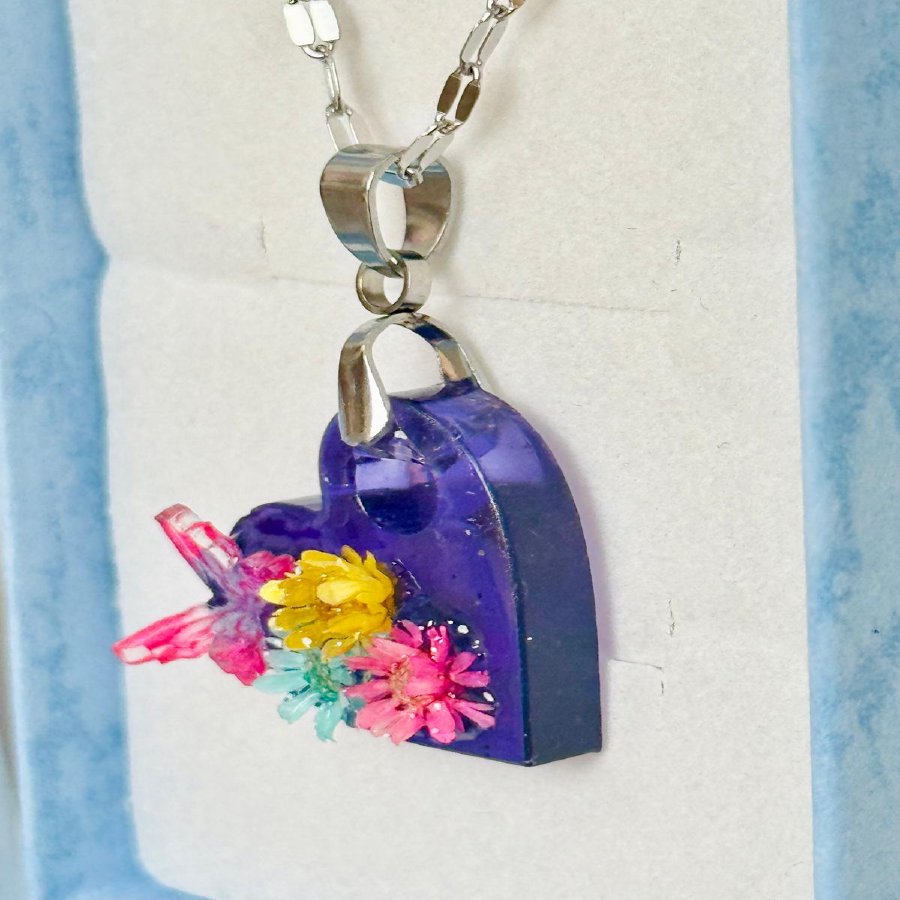 Colgante Corazón Azul con Flores