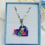 Colgante Corazón Azul con Flores