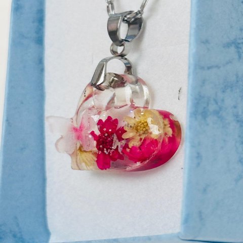Colgante Corazón Rosa con Flores