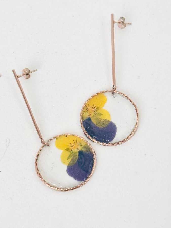 Conjunto Pensamientos Bicolor — Acero Dorado Rosa (Pendientes + Colgante)