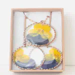 Conjunto Pensamientos Bicolor — Acero Dorado Rosa (Pendientes + Colgante)