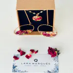 Conjunto Rosa de Pitimini y Pan de Oro — Acero Dorado Rosa (Pendientes + Colgante)