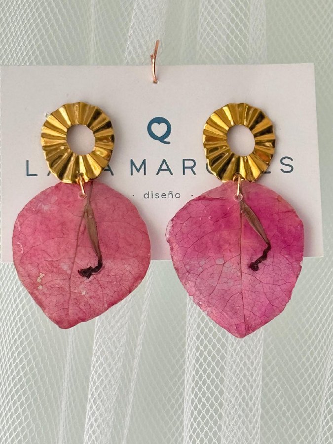 Pendientes Acero Dorado y Buganvilla Natural