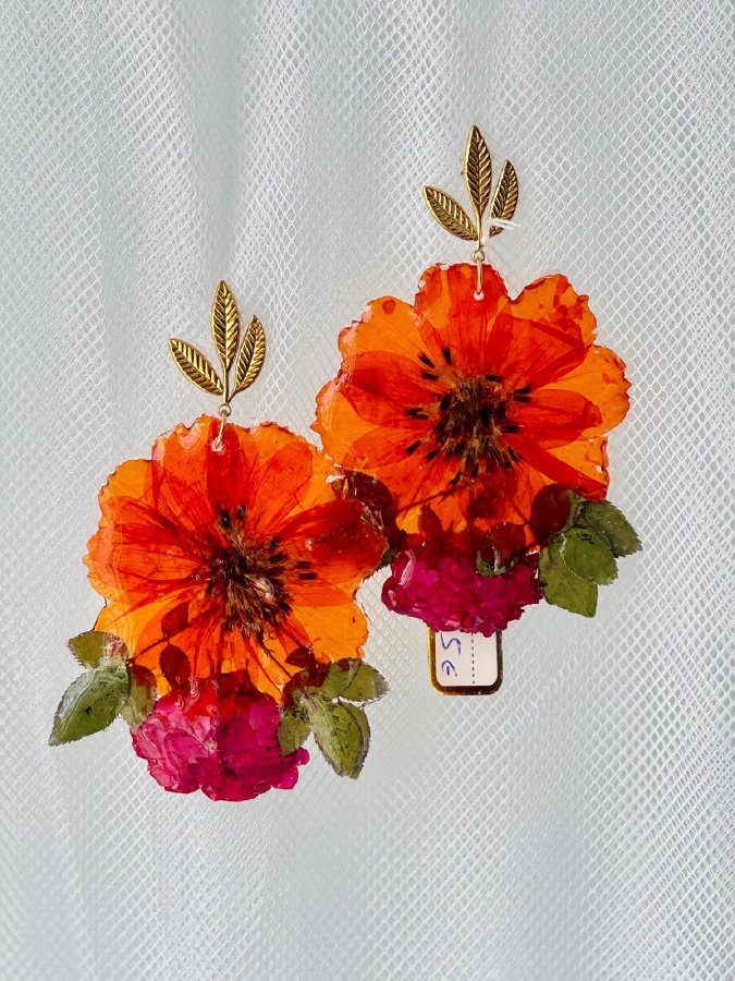 Gold Steel, Orange Marigold & Pitimini Rose Earrings