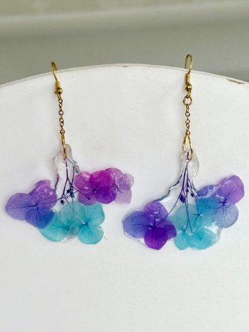 Blue & Mauve Hydrangea Earrings