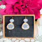 Gold Steel, Chalcedony & Forget-Me-Not Earrings
