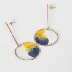 Yellow & Blue Pansy Earrings — Round Hoop