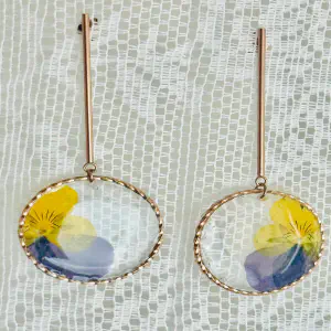 Yellow & Blue Pansy Earrings — Round Hoop