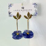 Blue Pansy & Leaf Earrings