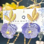 Blue Pansy & Leaf Earrings