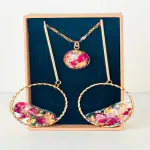 Set Rosa Roja con Pan de Oro — Collar + Pendientes